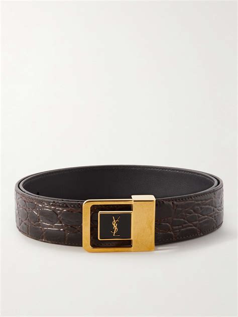 ysl monogram squared buckle belt|YSL moc croc skinny belt.